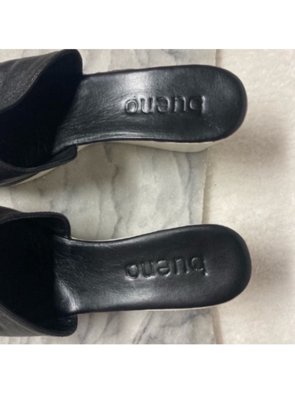 Bueno Leather Wedge Sandals Size 9 Slip Ons Heels Black White Classic Minimalist - Picture 3 of 11